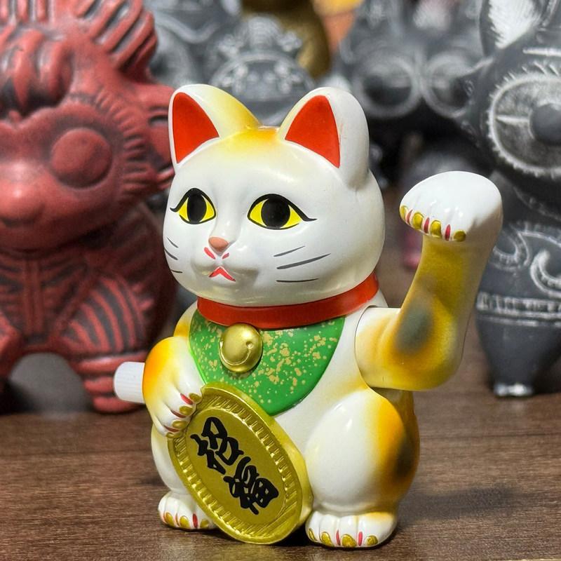 Kenelephant Wind-Up Maneki-Neko Lucky Cat Figure Articulated Kitten Mascot Toy Collection Decoration Ornament Model Gifts