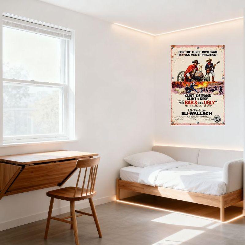 Vintage plechová cedule The Good The Bad And The Ugly, Rezavý okraj, Plakát westernového filmu, Nástěnná dekorace pro pánský pokoj, Bar, Kavárnu, Domov, Ar