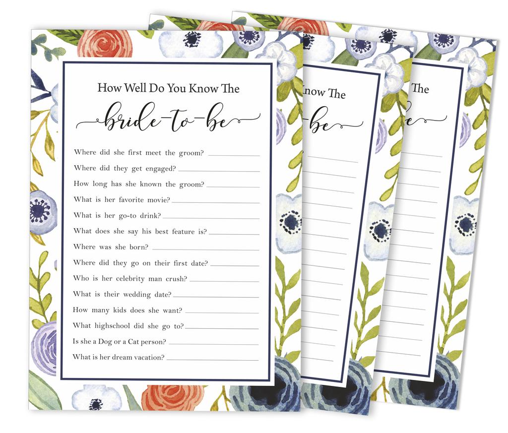 Inkdotpot 50A  FloralA  BingoA  GameA  CardsA  For Bridal Wedding Shower Bachelorette Party Bulk Blank Square Fill In Gift