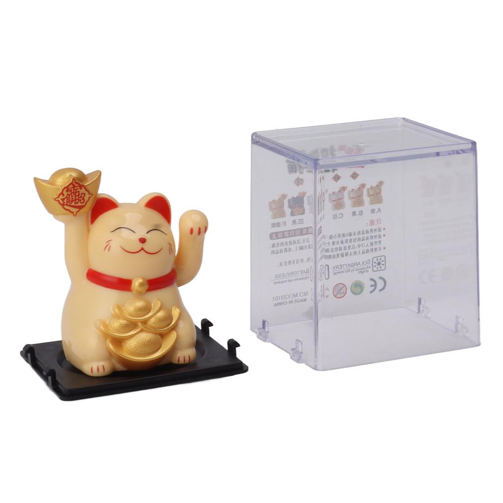 2in Solar Powered Waving Arm Lucky Cat Ornament Welcoming Waving Hand Wealth Fortune Cat