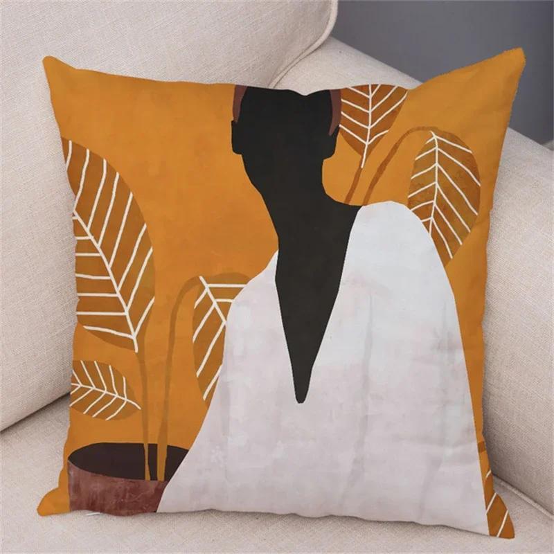 Model Geometric Moda Femei Canapea Mașină Decor Home Husă Pernă Față de Pernă Neagră Fată Africană