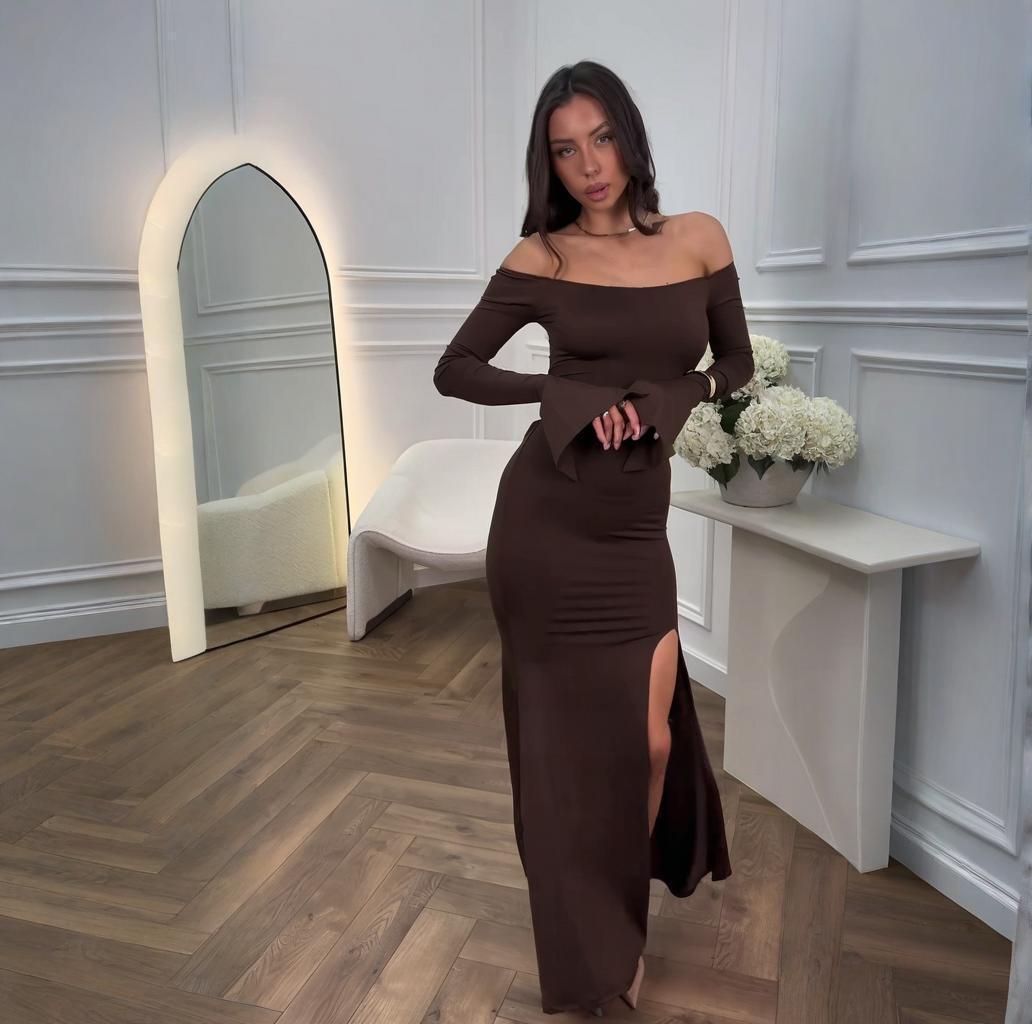 

Осеннее платье на одно плечо 2025 года, однотонное, приталенное: Европейский и американский стиль, милый и сексуальный Large