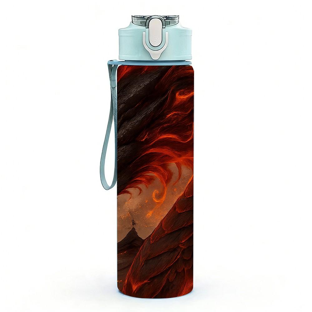 1PC Red Black Fire Dragon Creature Print 750ml Color Plastic Sports Water Bottle Leakproof Flip Straw Lid Suitable for Sports Office Home Use