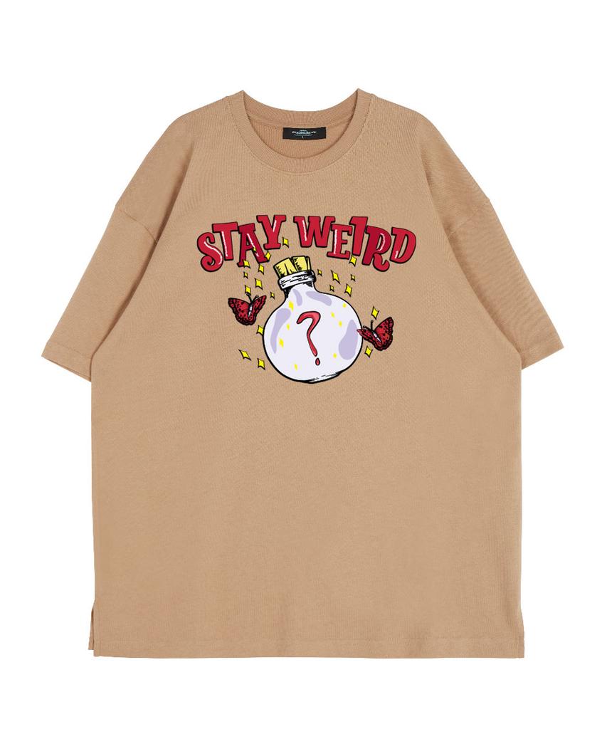ASTRAL PROJECTION Stayweed Round Neck 15-Count Cotton Short Sleeve T-Shirt_Beige