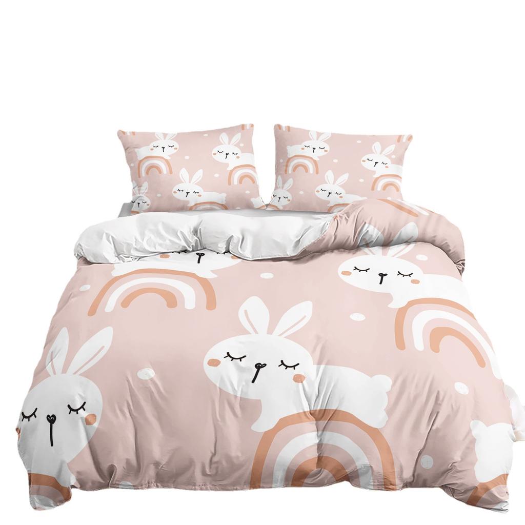 Bed Three-Piece Bunny Cartoon Illustration Quilt Cover 3D Digital Printing Kit