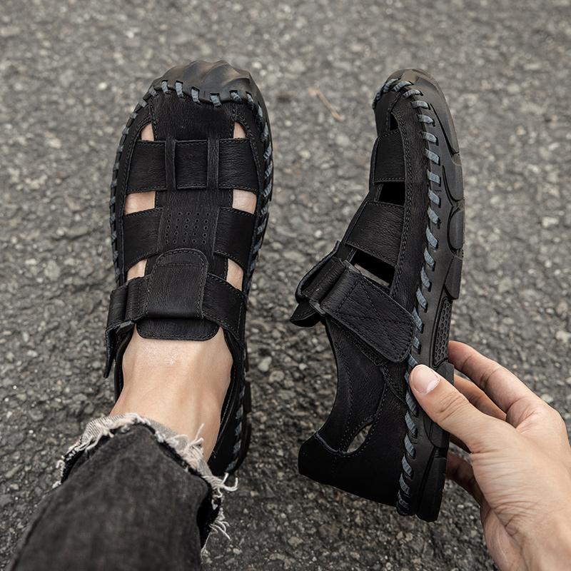 39-48 Summer Men's Closed Toe Large Size Genuine Leather Casual Sandals Outdoor Hiking Sandals