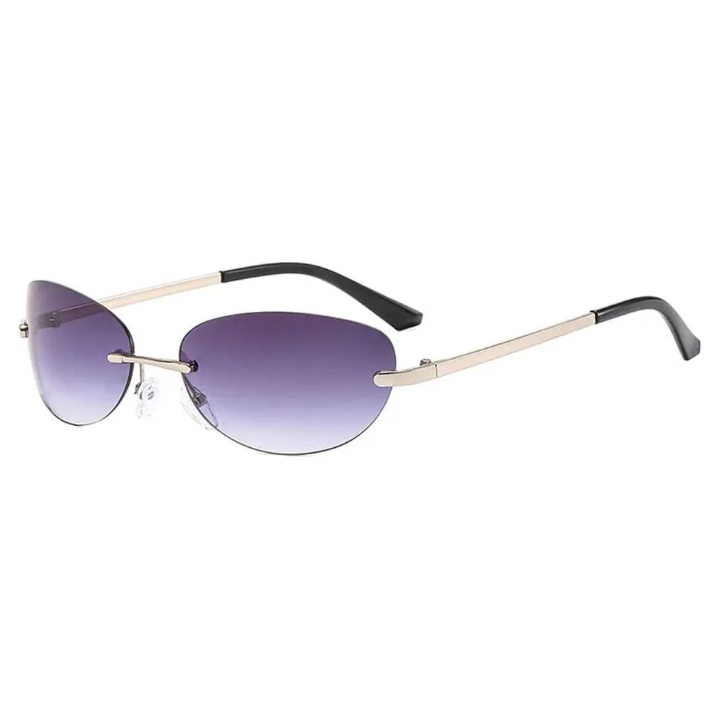 Retro Oval Rimless Sunglasses Wrap Around UV400 2000's Sun Glasses Y2K Futuristic Eyewear for Women & Men