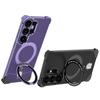 Custodia Galaxy S26 Ultra con Texture Metallo Pelle, Supporto Rotante, Dissipazione del Calore
