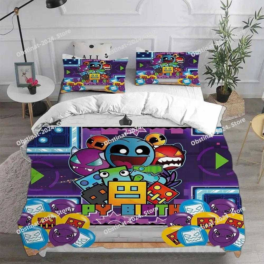 Geometry Dash Beding Sets Warm Comforter Quilt Bed Cover Soft Duvet Cover Pilow Case Sets Children Kids Adult People Sized Dimensions