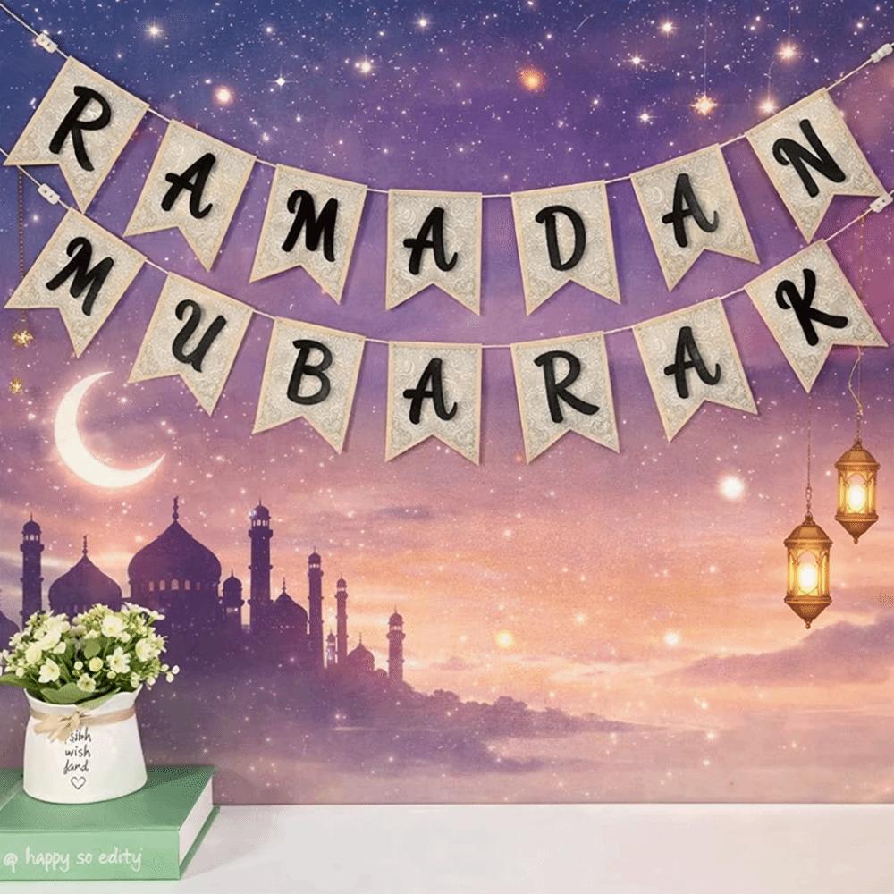 Holz Ramadan Banner Dekoratives Festival Zugfahne Ausgeschnitten Eid Hängende Ornamente Kamin