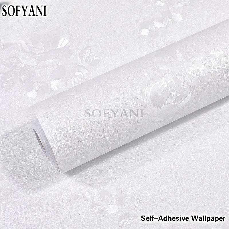 Waterproof embossed pattern wallpaper white vinyl self-adhesive paper wall furniture living room touch paper home decoration