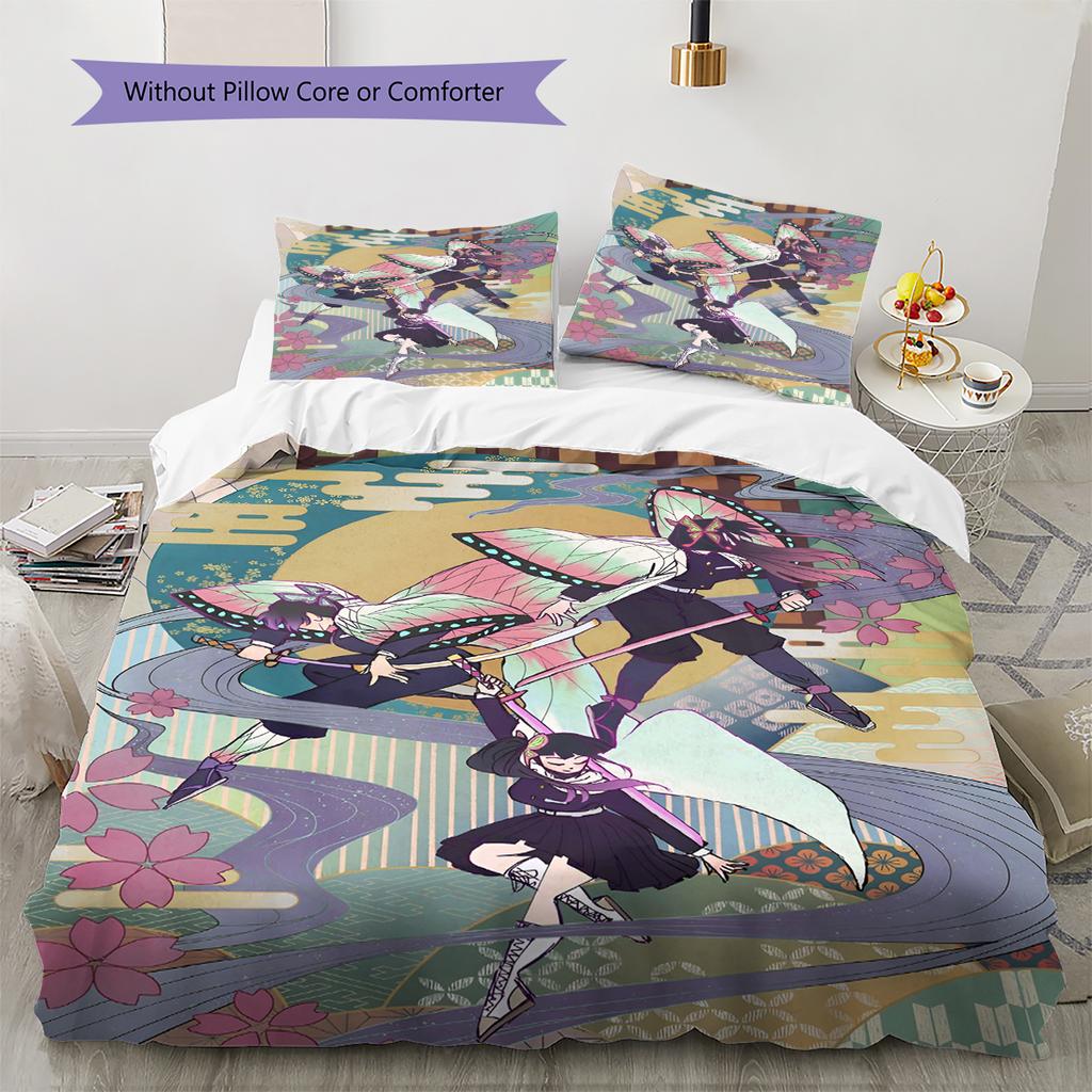 Set Copripiumino Trapuntato con Motivo Anime Federe Decorazione Casa Regalo di Compleanno (1 * copripiumino + 2 * federa, senza nucleo)