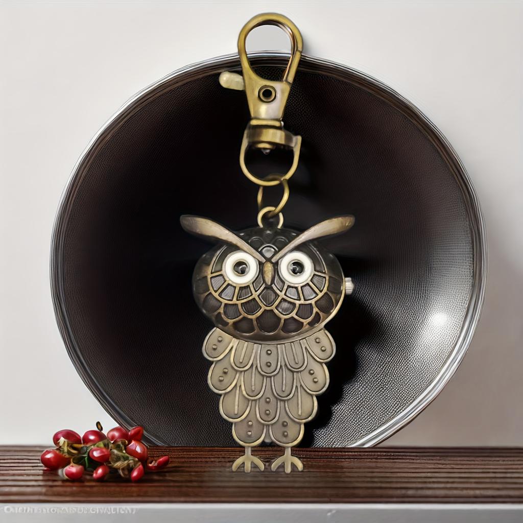 Flip Style Retro Aristocratic Owl Keychain Watch Hanging Watch Quartz Watch Watch Men's and Women's Backpack Keychain