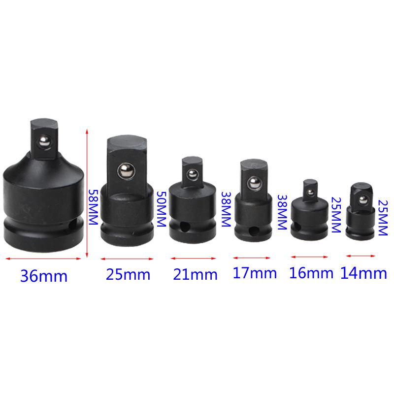 Pneumatic Socket to Square Conversion Joint Set: 1/4", 3/8", 1/2", 3/4", 1" - Black Phosphate Finish.