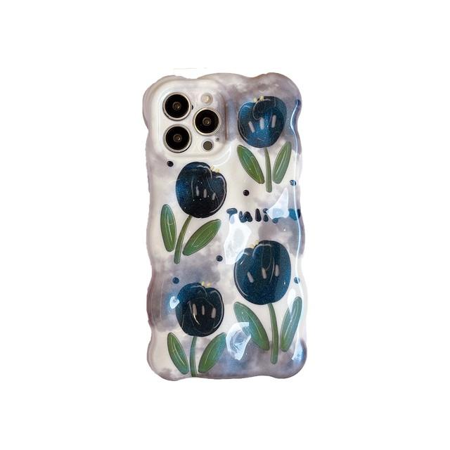 

Черный тюльпан цветок Ins волнистая нескользящая задняя крышка для Iphone 13 12 Promax 14 Pro Max 11 противоударный чехол для телефона Conque For iphone 14promax