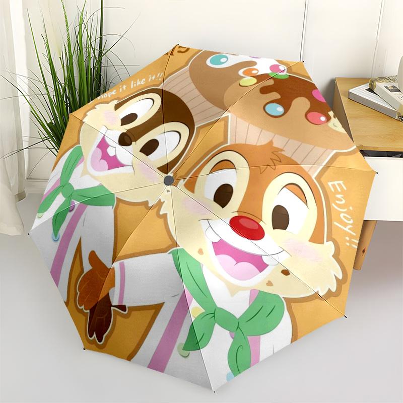 Chip & Dale Stuffed Animal Cute Cartoon Character Automatic Opening and Closing Umbrella - Small Umbrella Suitable for Various Occasions, Po
