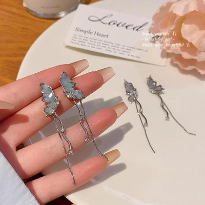 High-End S925 Silver Butterfly Tassel Earrings for Women