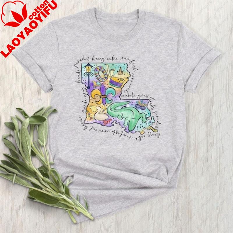 Louisiana Mardi Gras Crocodile Shirt Mardi Gras Gift Louisiana Crewneck Parade Oversized T Shirt Shirts for Women Y2k Top Tees S