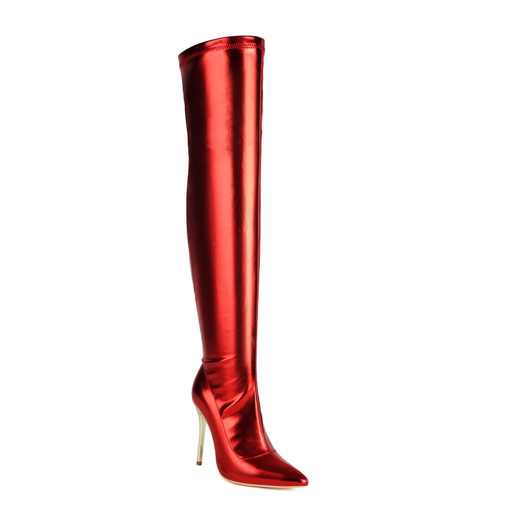 Stivali da Donna Sopra il Ginocchio Taglia Grande Tacco Alto Stiletto con Zip
