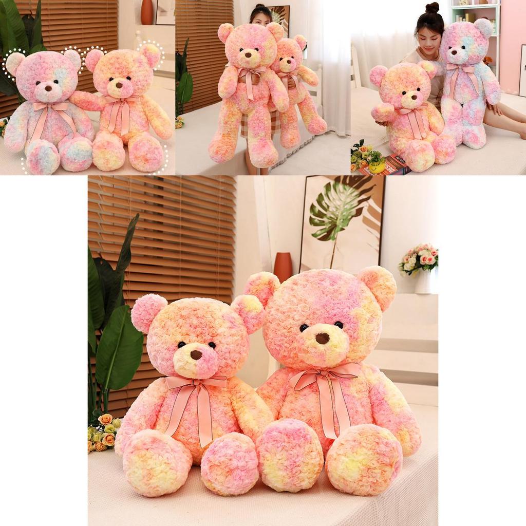 Adorable Tie-dye Teddy Bear Plush Toy With Rainbow Ribbon Soft And Cuddly 100cm