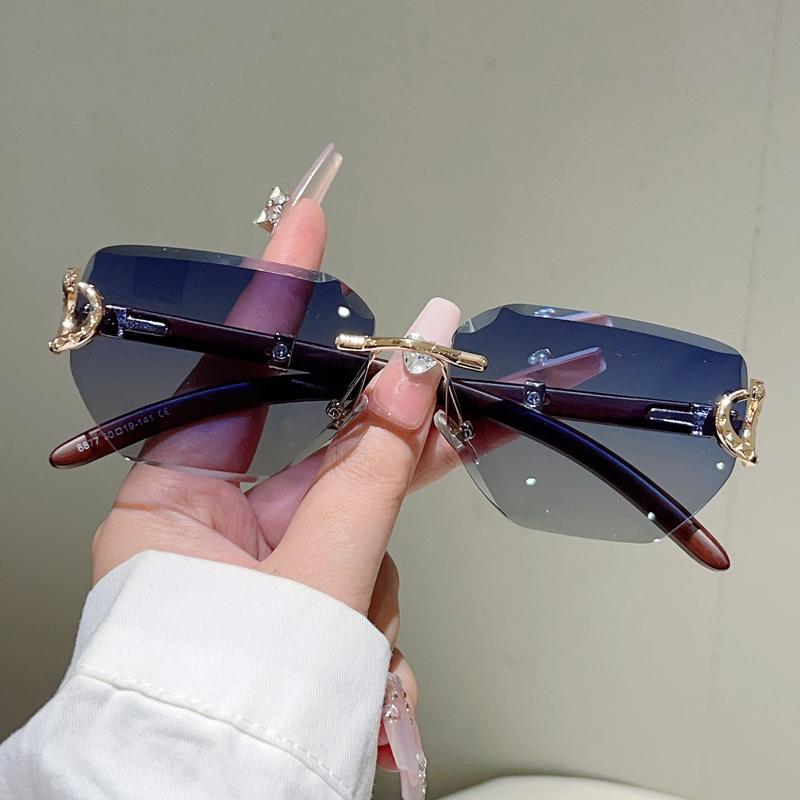 Rimless Vintage Sunglasses  Mew Fashion Gradient Luxury Brand Design Shades Women Trendy Stylish Decor Sun Glasses