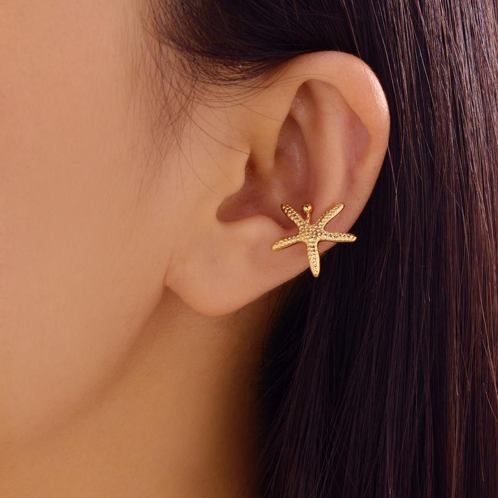 Starfish Ear Armor Ear Bone Clip for Women Simple Shell Floral No Ear Hole Bony Ring Ear Clip Beach Holiday Zircon Gift