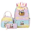 3-delige Tie Dye Panda Rugzak Set Kawaii Rugzak voor Naar School met Lunchtasje Etui, Reizen Dagrugzak voor Kinderen Meisjes