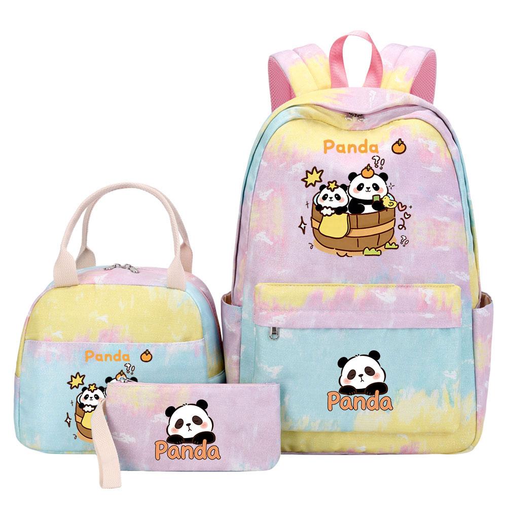 3-delige Tie Dye Panda Rugzak Set Kawaii Rugzak voor Naar School met Lunchtasje Etui, Reizen Dagrugzak voor Kinderen Meisjes