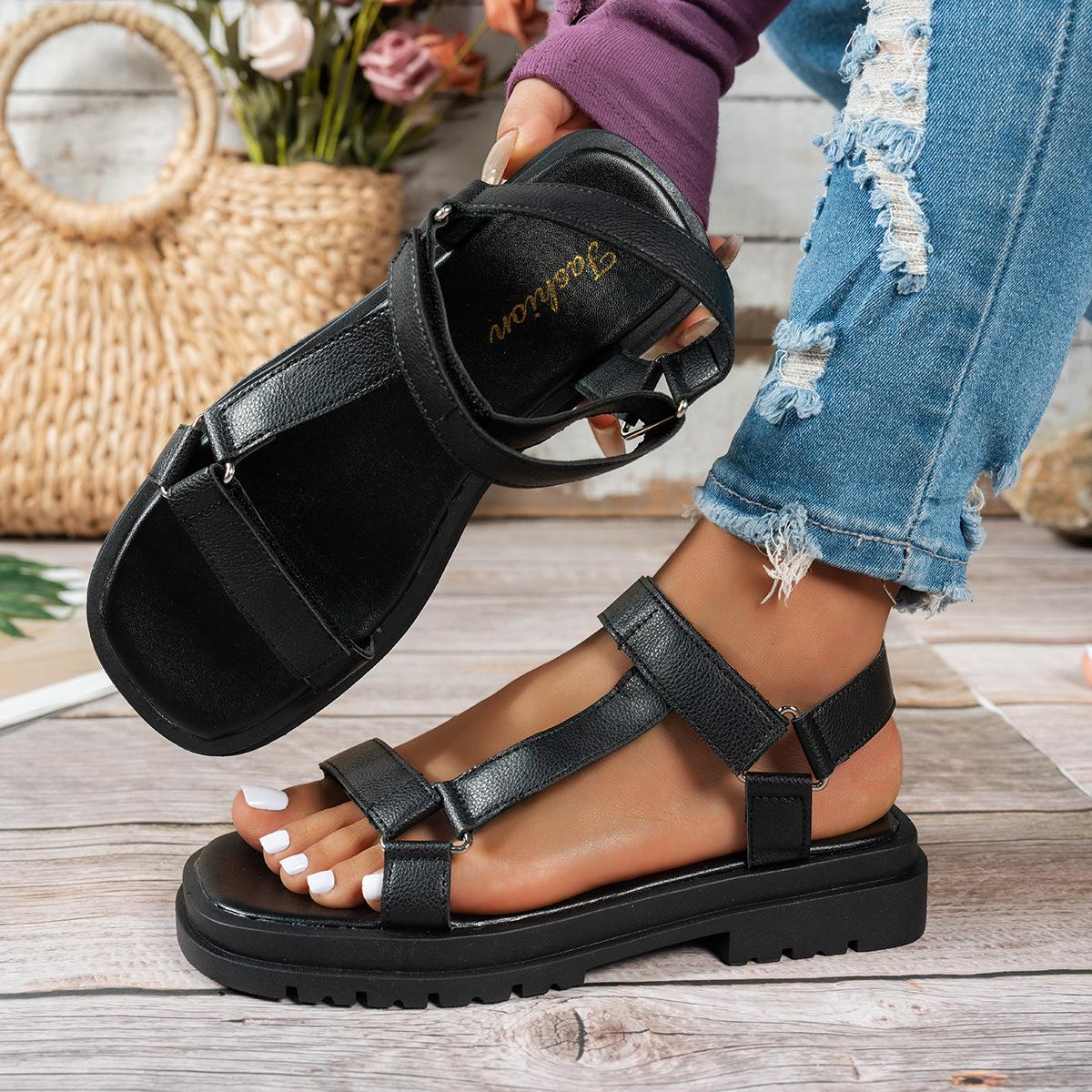 

Fashion 2025 New Roman Sandals: Fashionable and Casual, Thick-soled Leather, Women s Sporty Style, Lightweight Large-sized Roman Sandals 35 чёрный