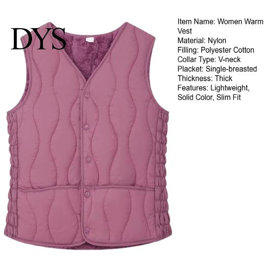 Fashionable Short Vest for Women Women's Warm Padded Lightweight Sleeveless Slim Fit Waistcoat Windproof Solid Color Single-breasted Fall Winter Daily