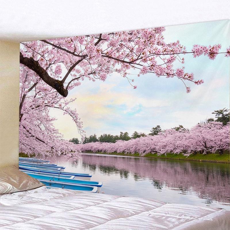 VIKAMA Japanese Cherry Blossom Tapestry Oriental Landscape Wall Hanging Decor for Bedroom Living Room Home Decor