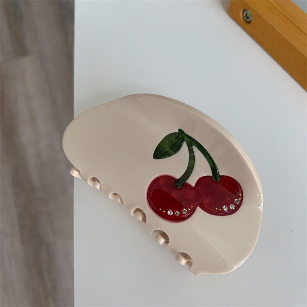 Fruit Cherry Hair Claw Rhinestone Large Shark Clip Temperament Acetic Acid Crab Clip  Girl