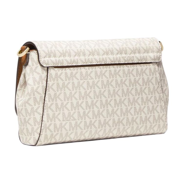 Michael Kors Logo Print Magnetic Closure Leather Trim Crossbody Bag Medium Women crossbody bag White 35H8GTTC6B-VANILLA