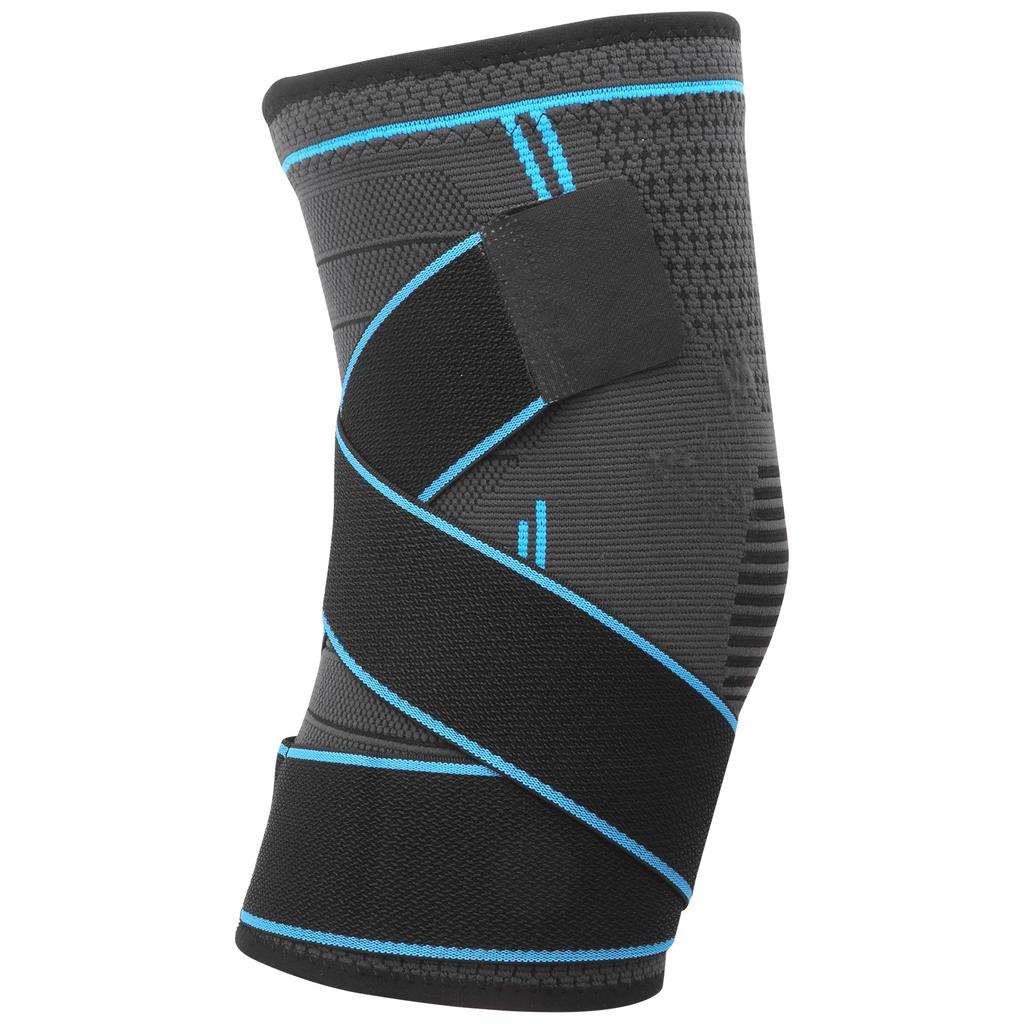 Outdoor Dual Sports Knieschoner Atmungsaktiver Gestrickter Knieschoner Doppelte Druckbänder Kniebandage Blau L