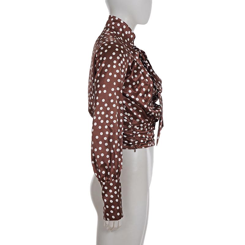 French Elegant Polka Dot Hollow Long Sleeve Women's Retro Style Casual Top