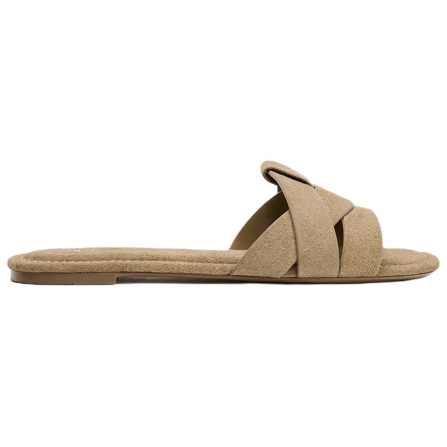 Zara Vintage Comfortable Cross Strap Flat Leather Slide Sandals Women Sandals Brown 2641510105