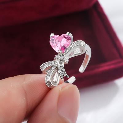Moda Amor Arco Zircônia Jóias Conjunto de Três Peças 925 Carimbo Novo Rosa Amor Zircônia Anel Brincos Festa Presente de Aniversário
