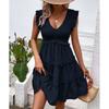 Summer Solid Color Sleeveless Draped Dress for Women European American Seaside Vacation Crossbody