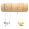 Elegant Gold Plated Double Layer Bow Pendant Necklace for Women - Titanium Steel Clavicle Chain, European American Style