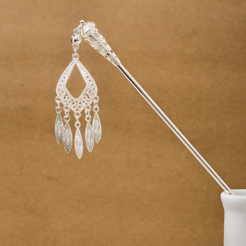 Ethnic Style Imitation Miao Silver Colored Long Feather Fringed Earrings, Hot Selling In Attractions, Antique Hairpin Jewelry for Women