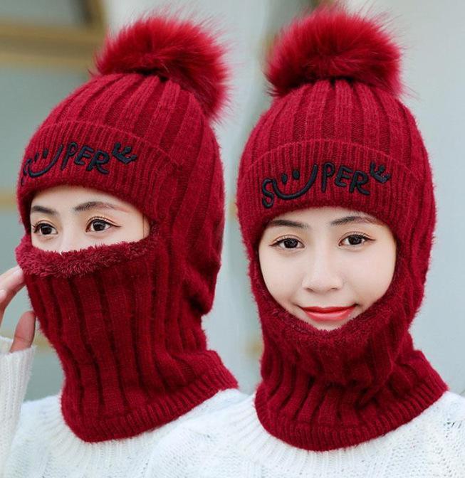 Hat Women's Winter Knitted Wool One-piece Hat Fleece Versatile Ear Protectors Cycling Warm Thickened Wool Hat