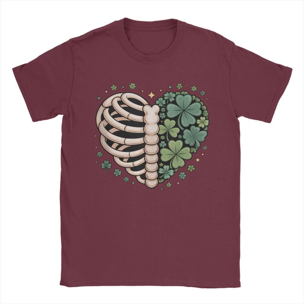 Lucky Bones Shamrock Skeleton Ribcage Heart TShirt Summer Cotton TShirts Adult Hippie Casual Tee Shirt ShortSleeve Top Tees
