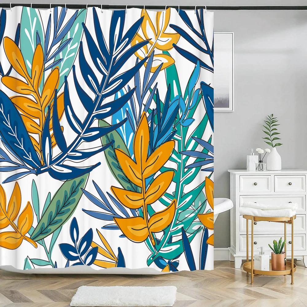 Tropical Green Plant Shower Curtain Leaves Printed Washable Bath Curtain Waterproof Polyester Fabric Bathroom Curtains
