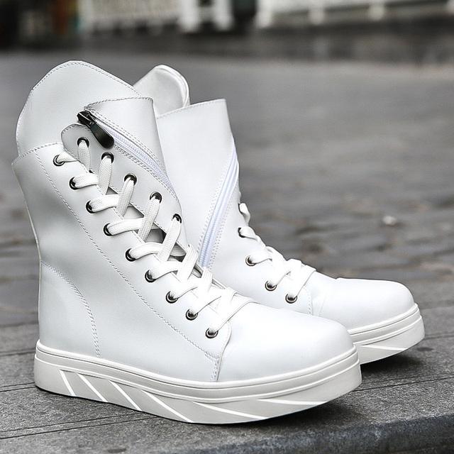 Fashion Autumn Men Boots Leather Warm Ankle Boots Casual High Top Waterproof Motorcycle Shoes Top High Quality Shoes