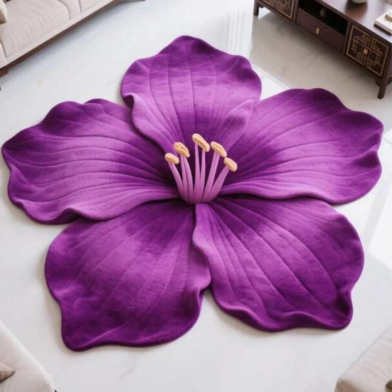 Floral Plush Rug Mat 3D Flower Optical Illusion Floor Mat Non-Slip Water-Absorbent Bath Mat for Bathroom Bedroom Living Room