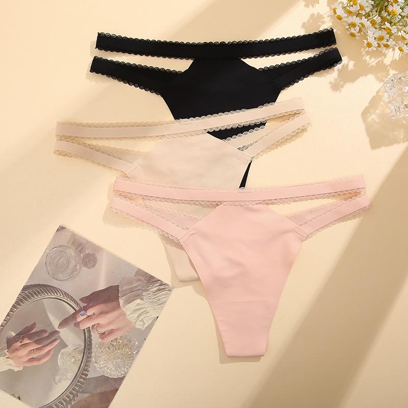 FINETOO 3Pcs/Set Women Thongs V Waist G-String Solid Color Striped Panties Female T-Back Underwear Intimate Lingerie