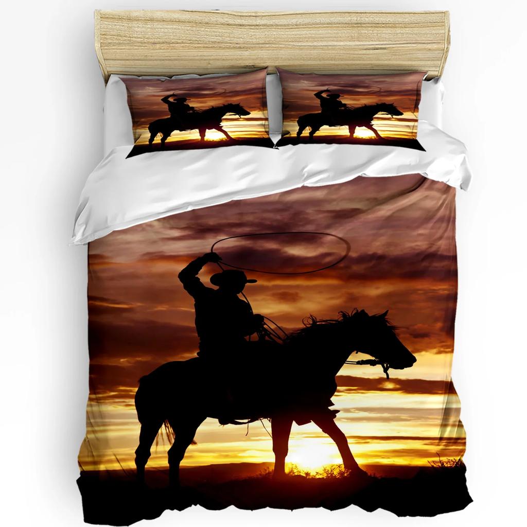 Běžící Cválající Kůň Hnědé Zvíře 3dílná Ložní Souprava Do Ložnice Dvojlůžko Domácí Textil Povlak na Přikrývku Prošívaný Povlak na Polštář