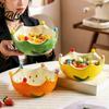 Fruit Plate with Fruit Fork, Ceramic Fruit Bowl, Orange Decorative Snack Serving Dish, for Kitchen Counter And Dining Table