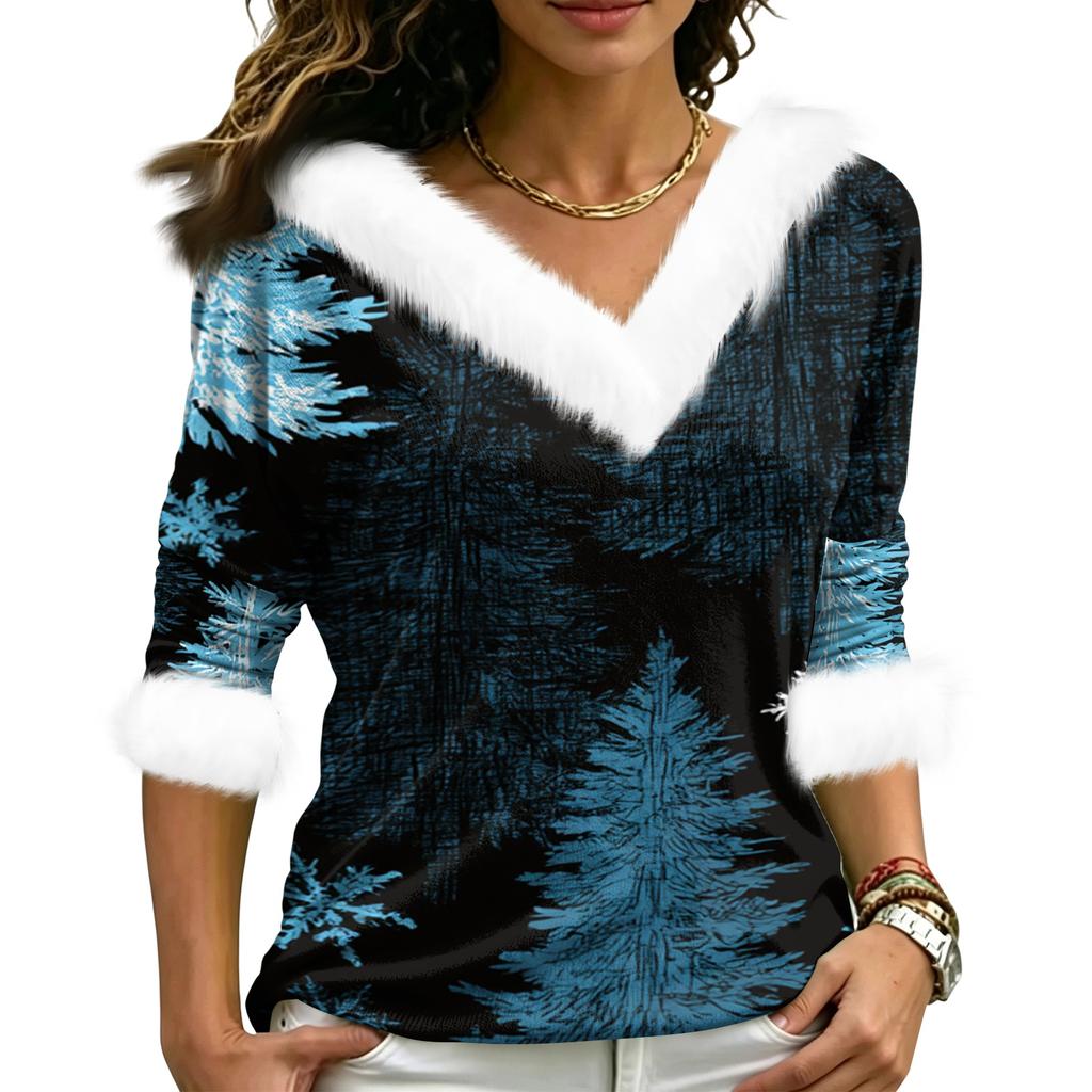 Women's Christmas V-Neck Top Elegant Cut for Party Date and Casual Wear
