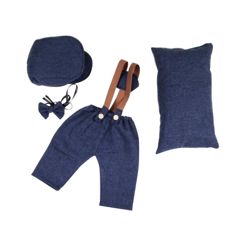 

Baby Photography Props Vintage Uniform PeakCap Overalls Photo Outfit Newborns Photo Clothes Infant Posing Pillow 4Pcs темно-синий